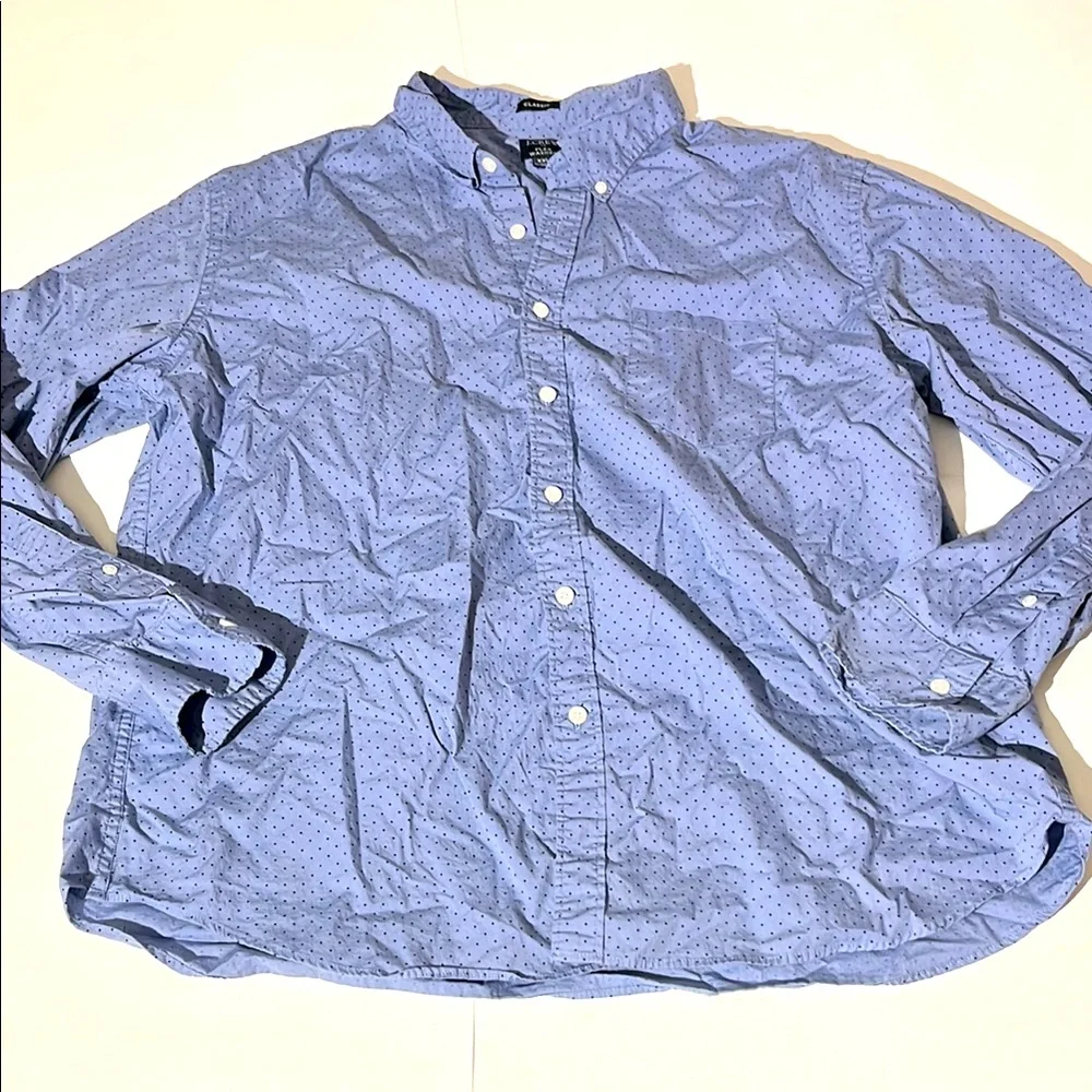 J. Crew Classic Flex Washed Men's Blue Button-Up Shirt sz XXL polka dot casual